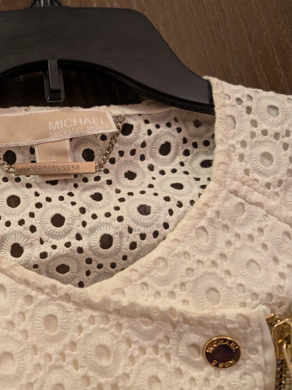 Michael Kors Sz-4 Women White Eyelet Zip Jacket